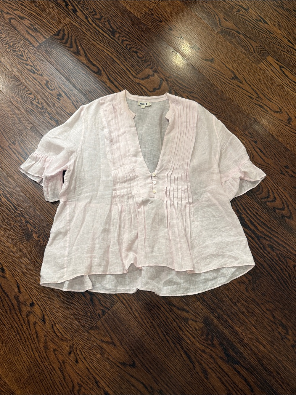 WHIT Light Pink Pintuck V-Neck Linen Blouse